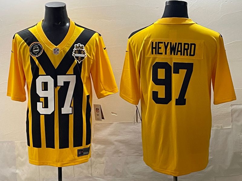 Men 2025 Pittsburgh Steelers 97 Heyward Yellow Retro Nike Limited NFL Jersey style 04